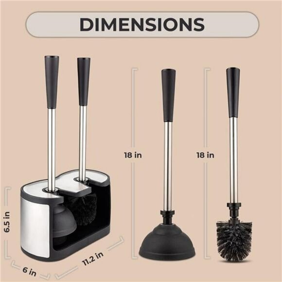 UMIEN Toilet Brush and Plunger Set Stainless Steel Anti-Rust Long Handles 2025 - Picture 3 of 7